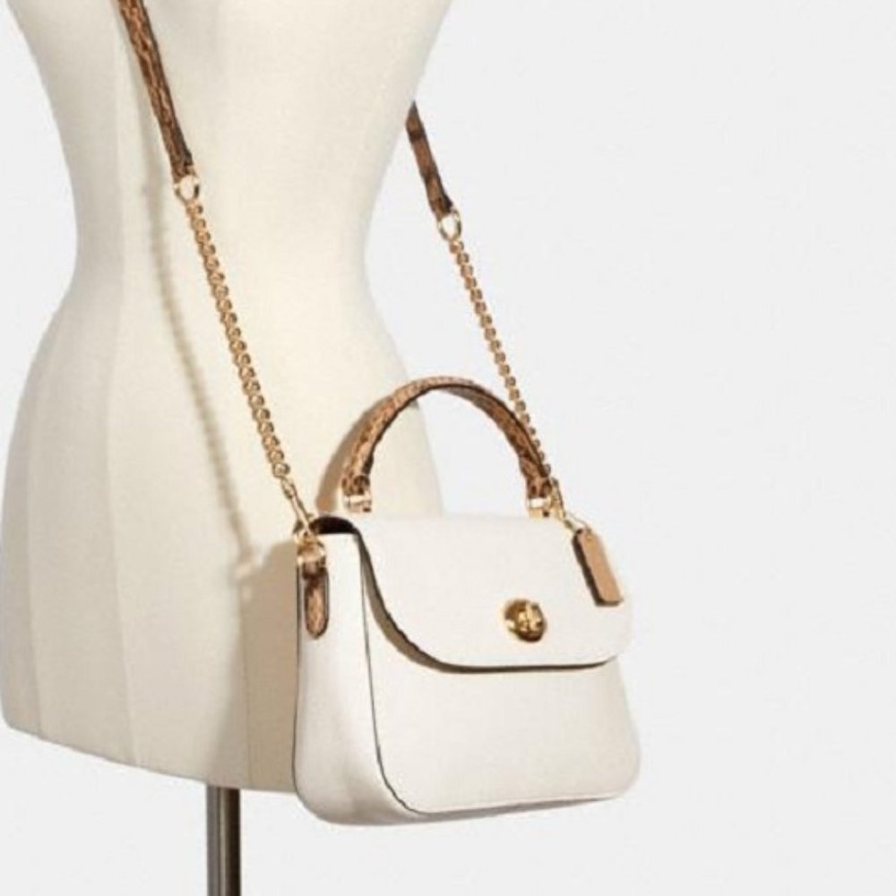 COACH EUC Ivory Satchel with Gold Chain - Picture 4 of 6